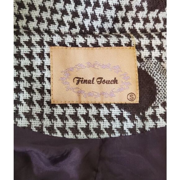Final Touch Wool Coat S Brown Houndstooth Polka Dot Belted Vintage Retro Classic - Picture 3 of 3